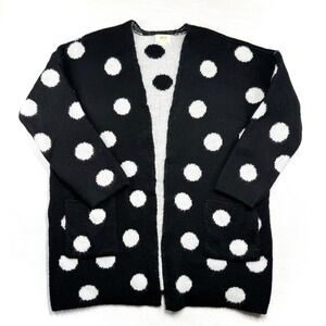 Maeve Anthropologie Polka Dot Cardigan Sweater Black White Open Front